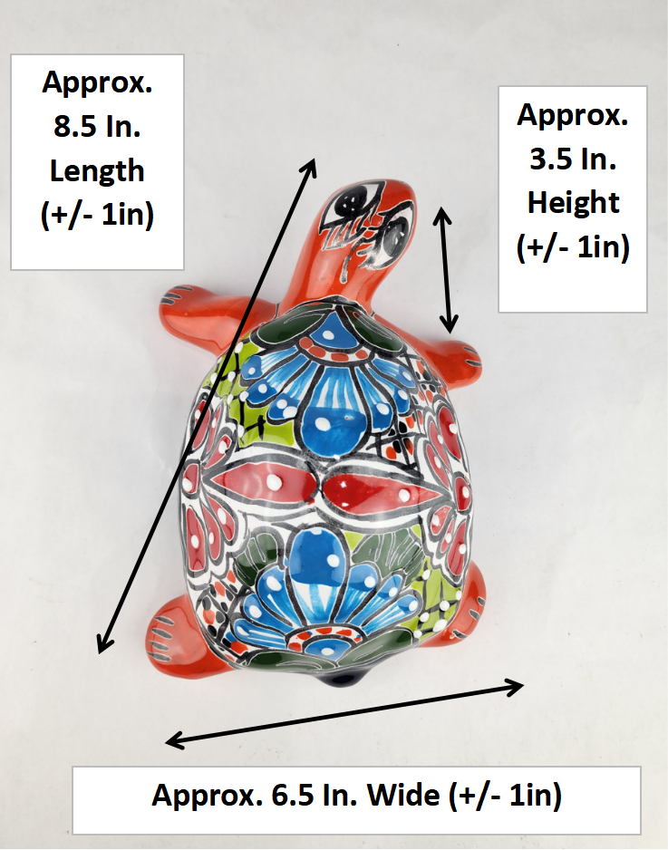 Talavera-Style Ceramic Turtle Figurine | Red-Orange & Multicolor Mexican Folk Art