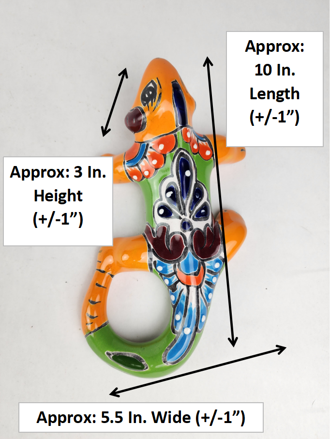 Orange & Green Talavera-Style Iguana – Handcrafted Mexican Folk Art