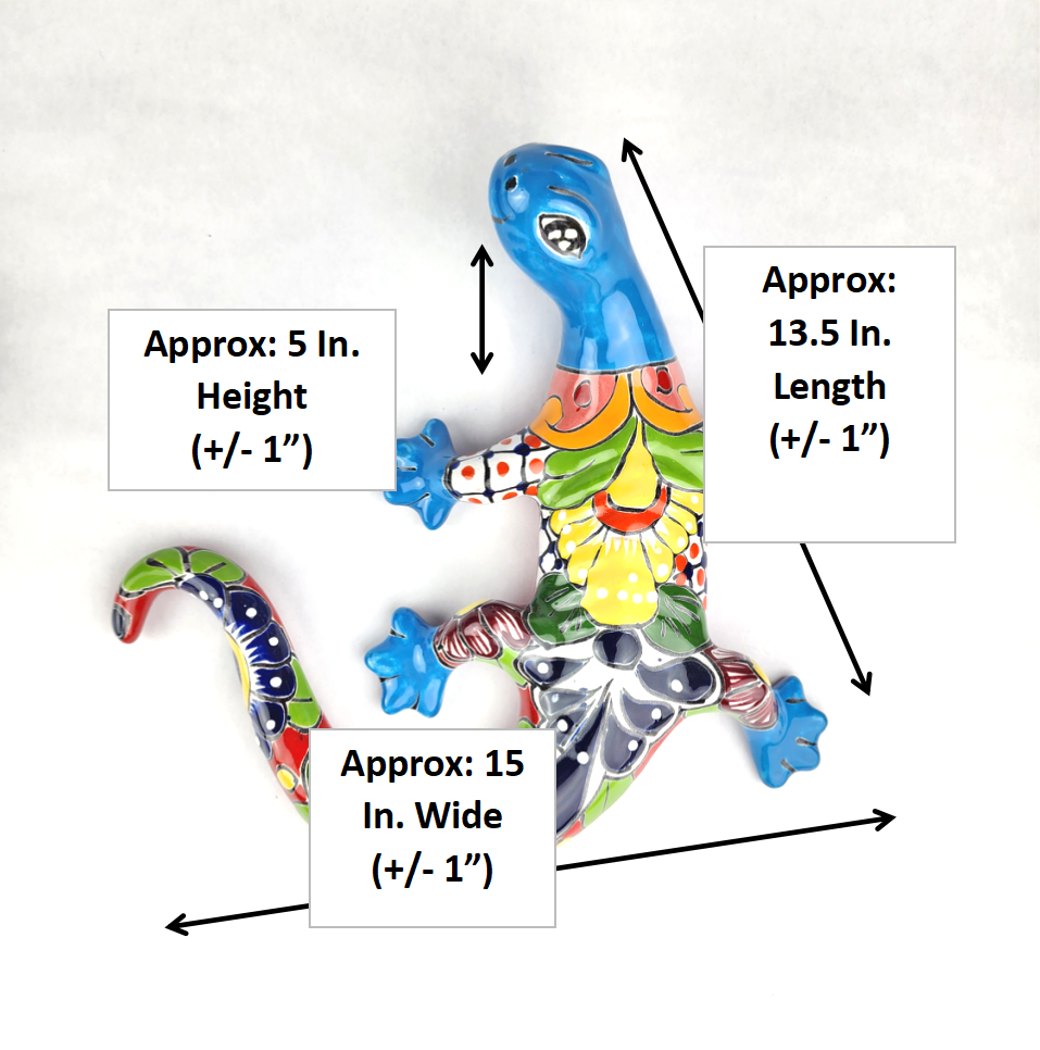 Turquoise Talavera-Style Gecko – Handcrafted Mexican Folk Art Décor