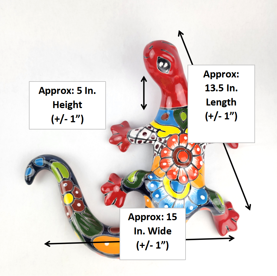 Red Talavera-Style Gecko – Handcrafted Mexican Folk Art Décor