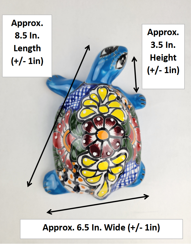 Cobalt Blue Ceramic Turtle with Multicolor Talavera Patterns