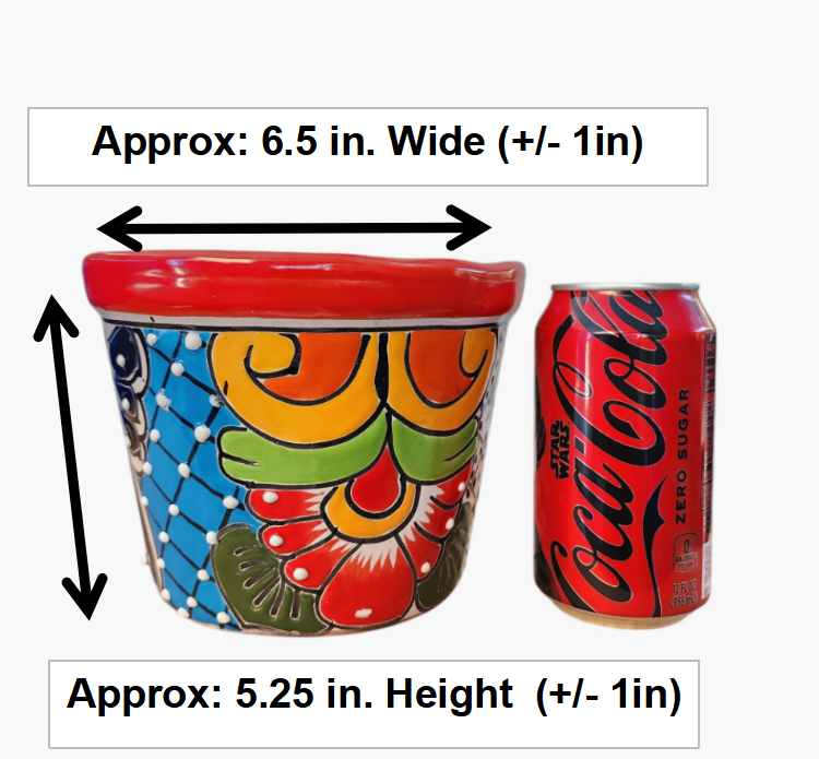 Small Hand-Painted Talavera Pot – Red Rim Colorful Ceramic Planter