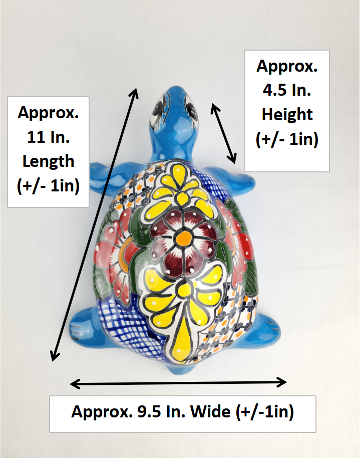Cobalt Blue Ceramic Turtle with Multicolor Talavera Patterns
