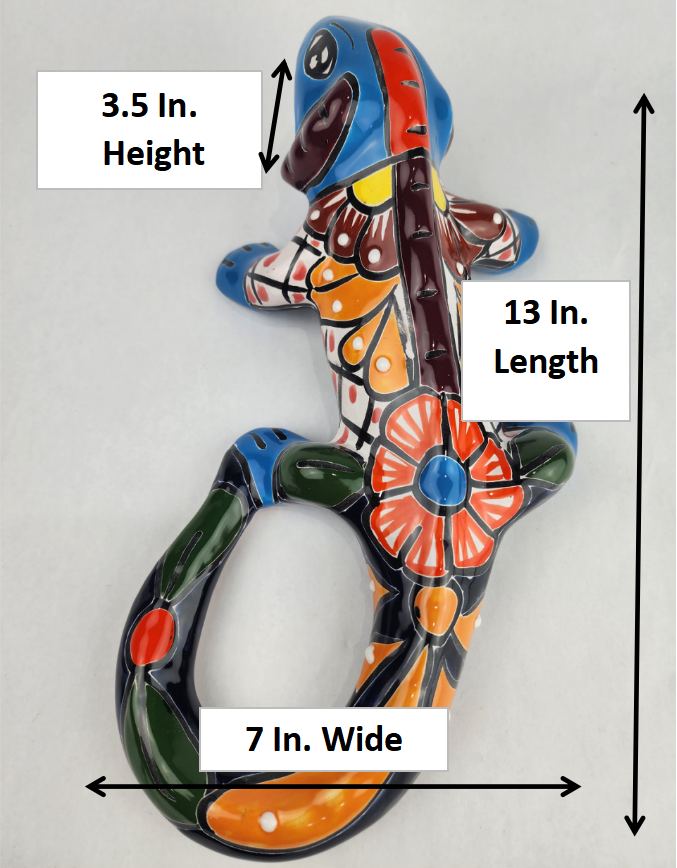 Ceramic Iguana Hand Painted Figurine - Mexican Folk Art Office Decor