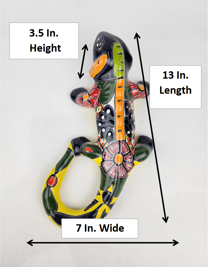 Blue Talavera-Style Iguana – Hand-Painted Mexican Folk Art Décor