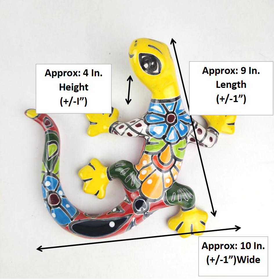 Yellow Talavera-Style Gecko – Handcrafted Mexican Folk Art Décor