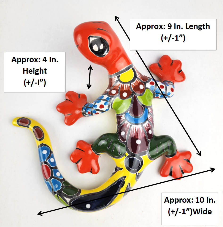 Hand-Painted Talavera Lizard – Red & Yellow Wall Décor