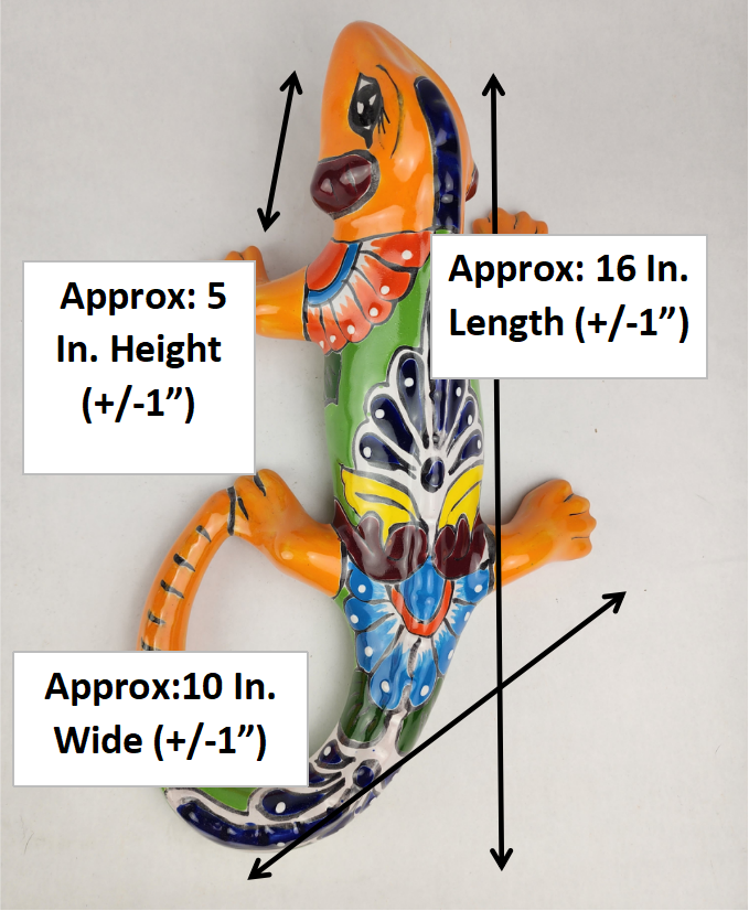 Orange Talavera-Style Iguana – Handcrafted Mexican Folk Art Décor