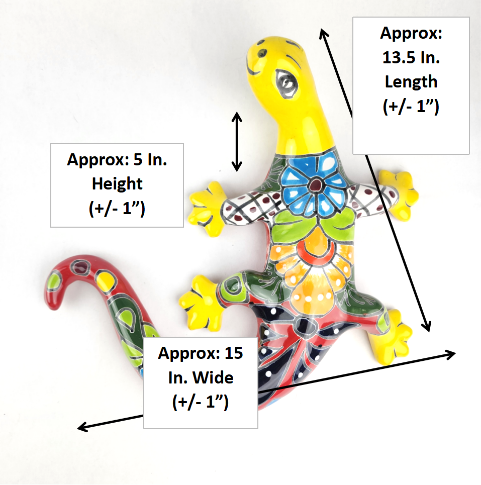 Large Yellow Talavera Gecko – Mexican Folk Art Lizard Wall Hanging