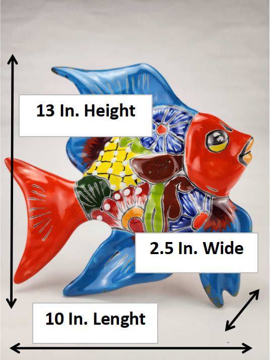 Mexican Ceramic Fish Sculpture - Hand-Painted with Floral Patterns
