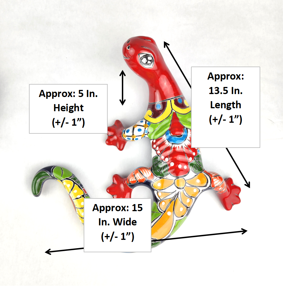 Red Talavera-Style Gecko – Handcrafted Mexican Ceramic Wall Art