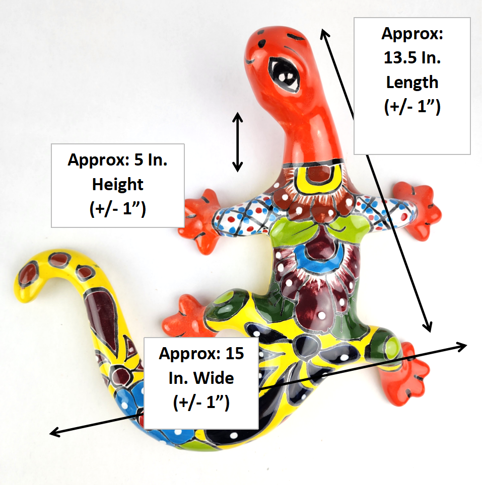 Red & Yellow Talavera Wall Gecko – Mexican Folk Art Lizard