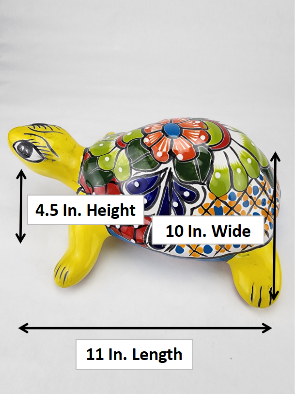 Yellow Talavera-Style Turtle – Handcrafted Mexican Folk Art Décor