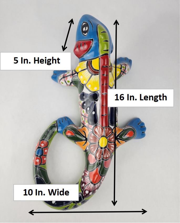 Sky Blue & Green Talavera-Style Iguana – Mexican Ceramic Wall Art