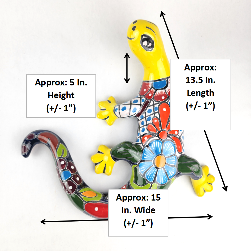 Yellow Talavera-Style Gecko – Handcrafted Mexican Folk Art Décor