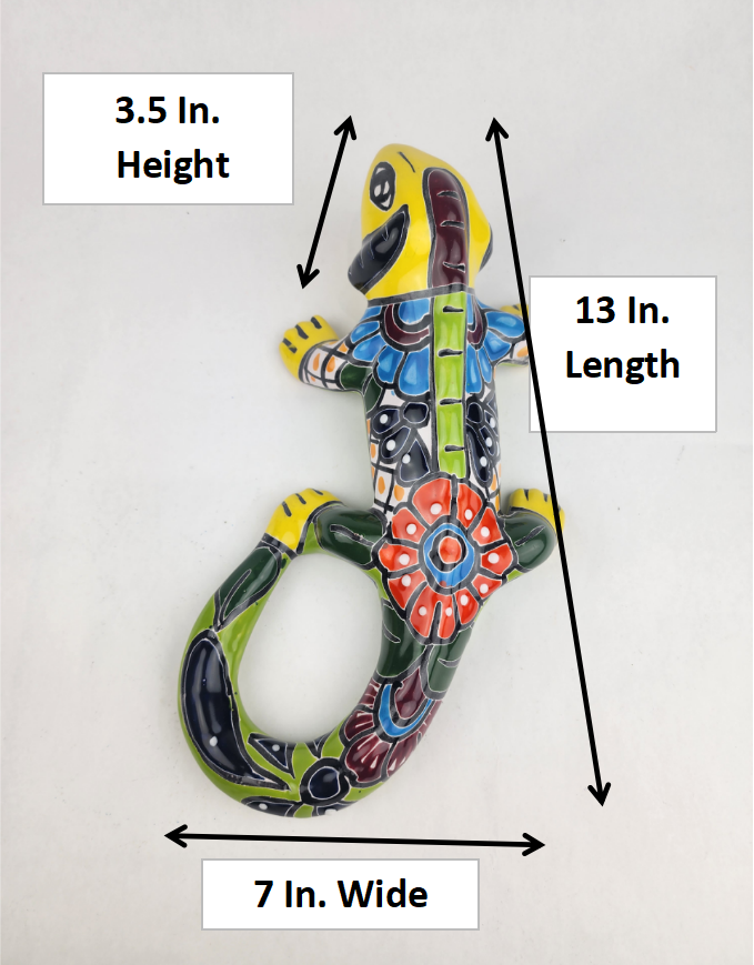 Yellow Talavera-Style Iguana – Hand-Painted Mexican Folk Art Décor