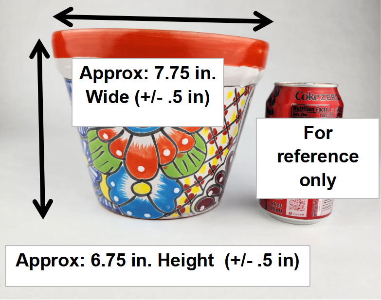 Hand-Painted Small Talavera Planter – Bright Orange Rim & Floral Art