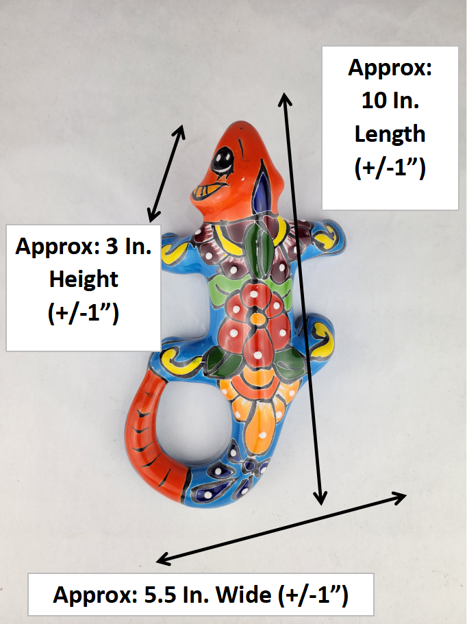 Sky Blue & Orange Talavera-Style Iguana – Mexican Folk Art Décor