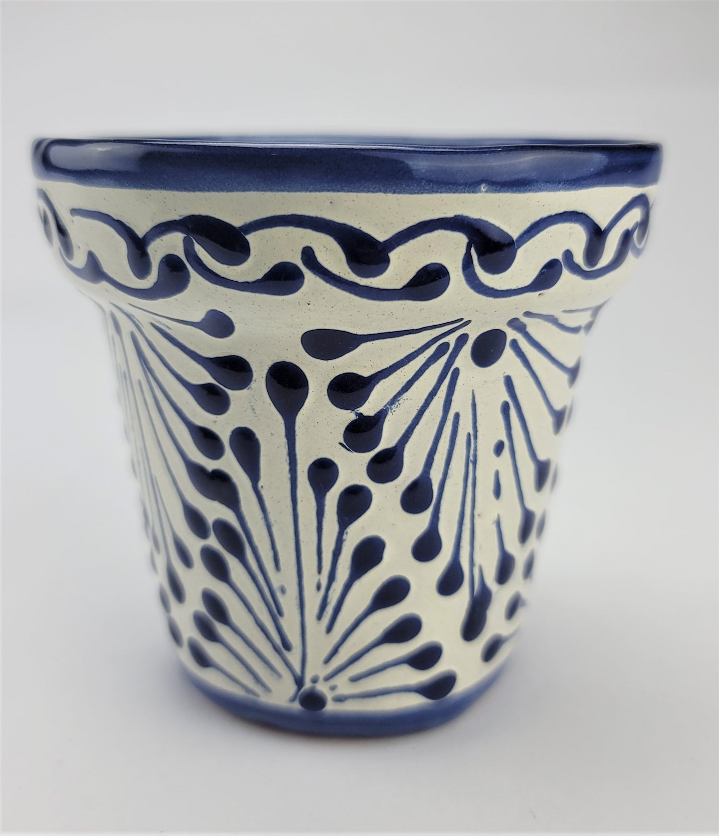 Small Blue & White Mexican Ceramic Planter