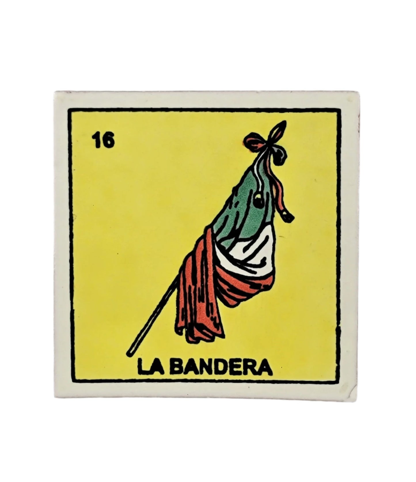 Ceramic Loteria Drink Coaster #16 LA BANDERA