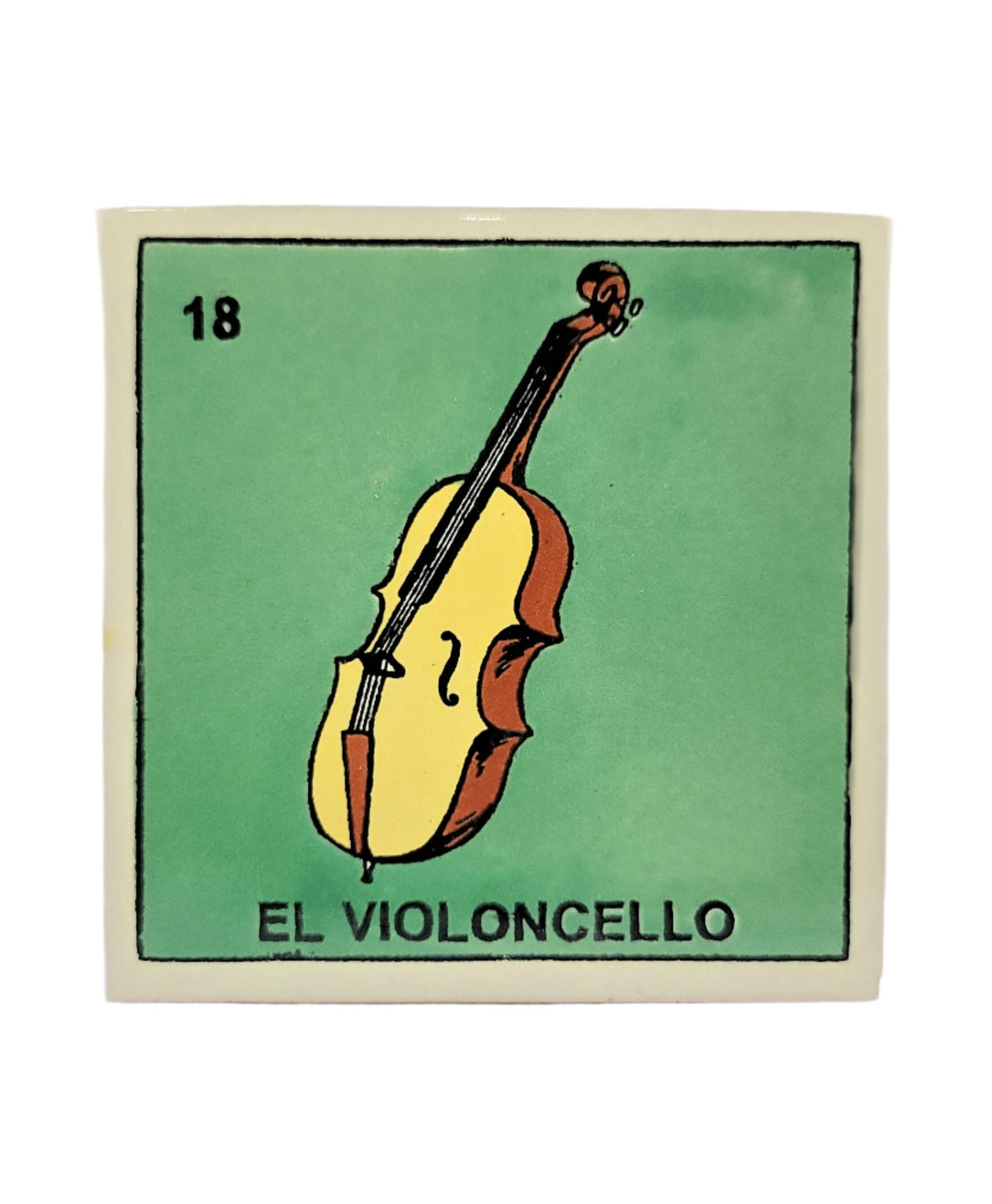 Ceramic Loteria Drink Coaster #18 EL VIOLONCELLO