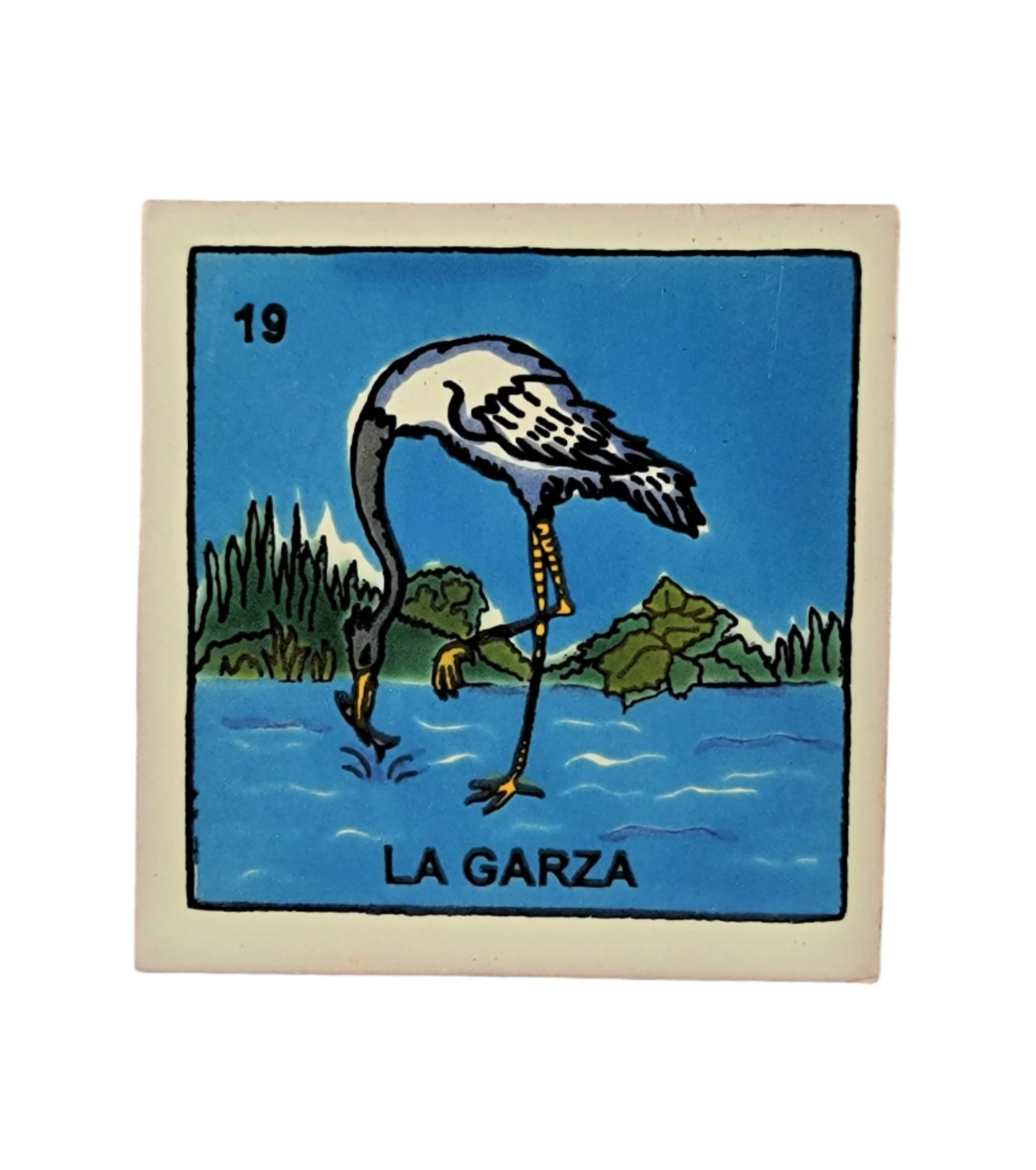 Ceramic Loteria Drink Coaster #19 La Garza