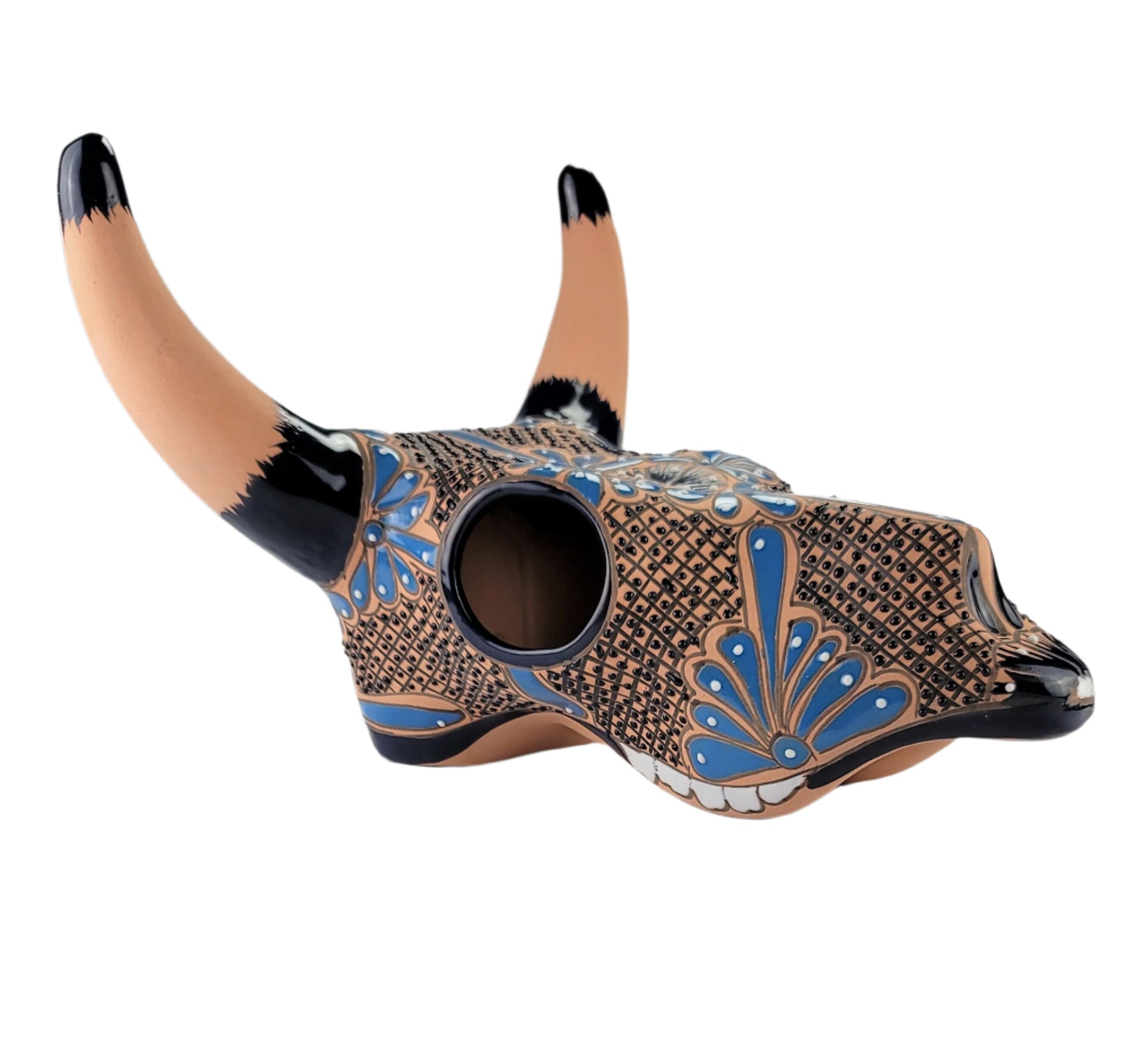 Hand-Painted Mexican Cow Skull - Talavera Folk Art, Ready to Hang
