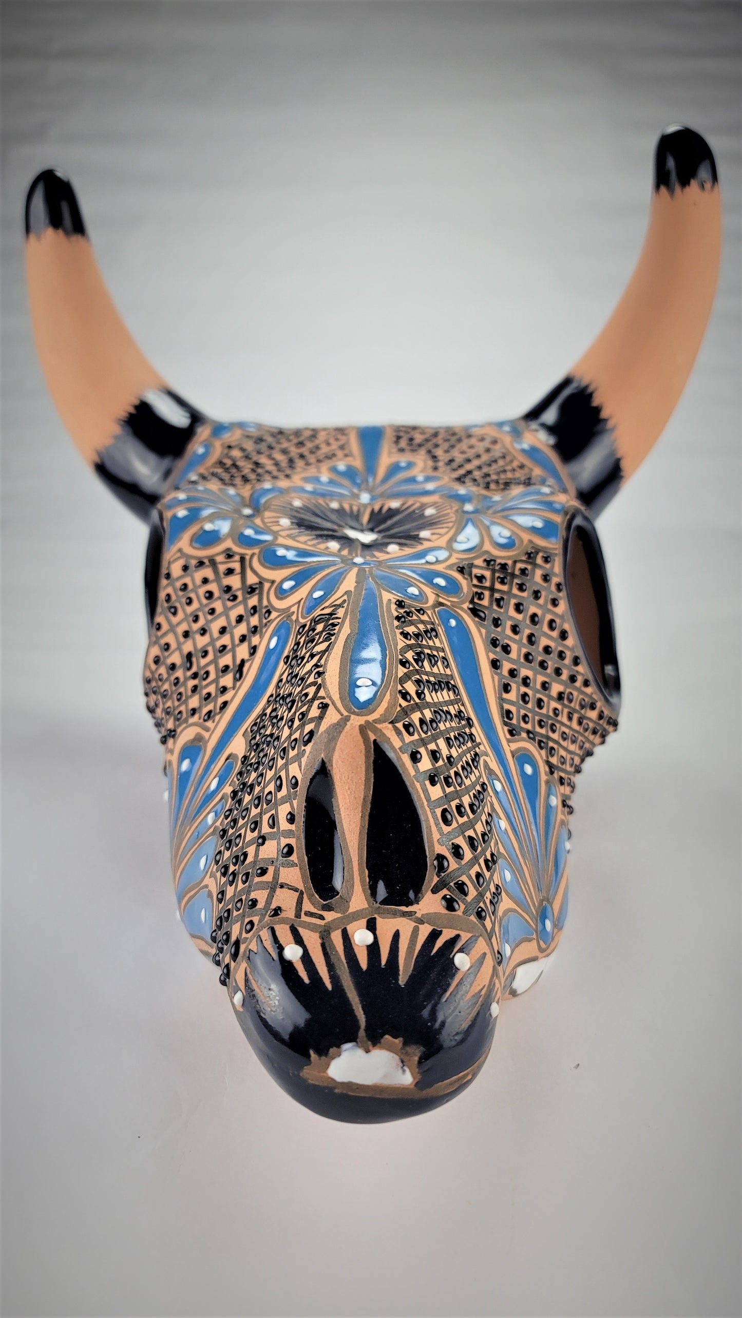 Mexican Hand-Painted Ceramic Cow Skull Mexico Folk Art