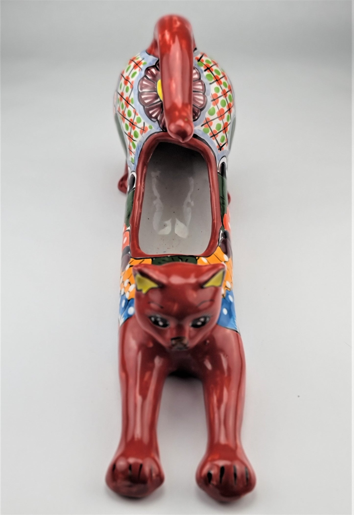 Hand-Painted Colorful Mexican Cat Pot – Ceramic Animal Figure Planter