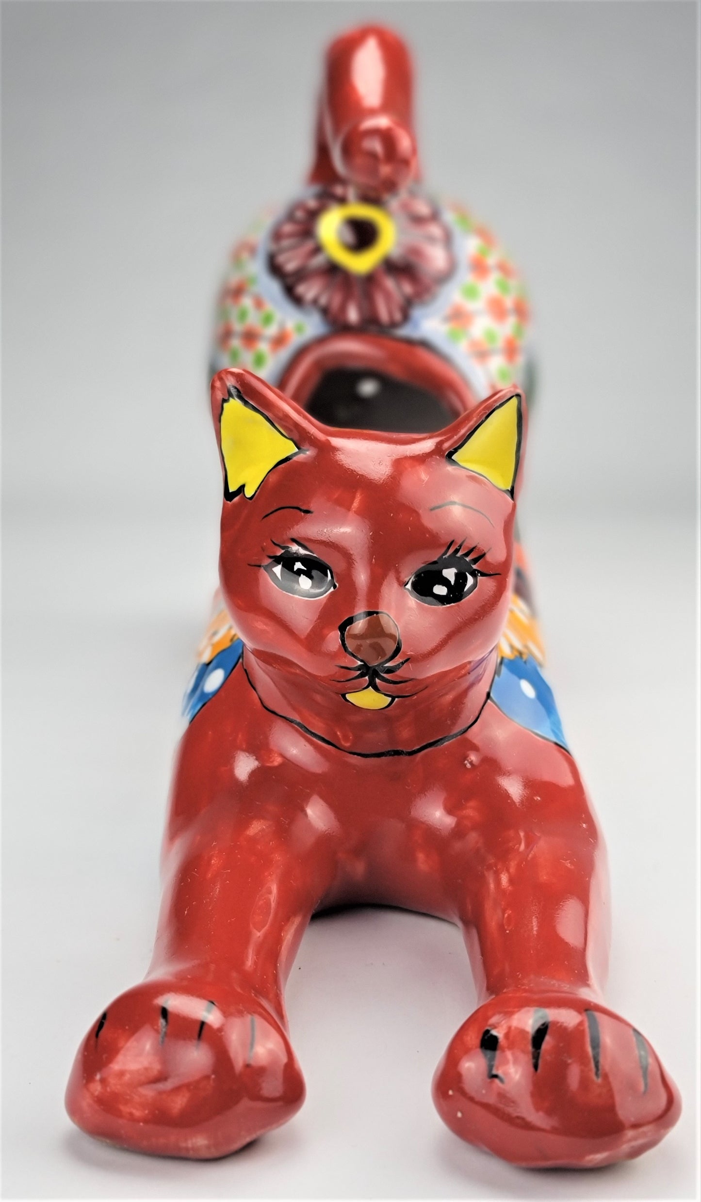 Hand-Painted Colorful Mexican Cat Pot – Ceramic Animal Figure Planter