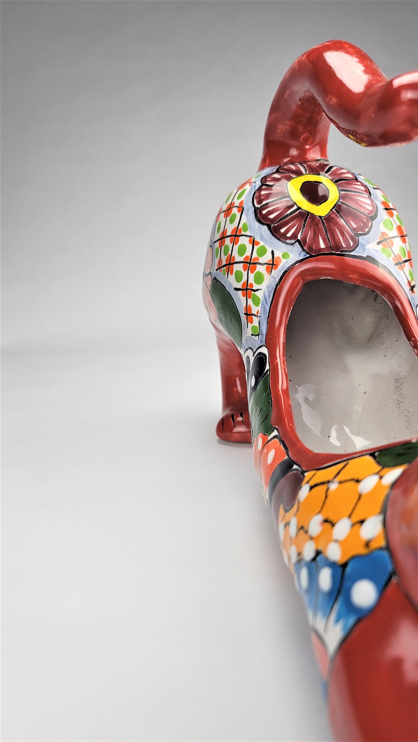 Hand-Painted Colorful Mexican Cat Pot – Ceramic Animal Figure Planter