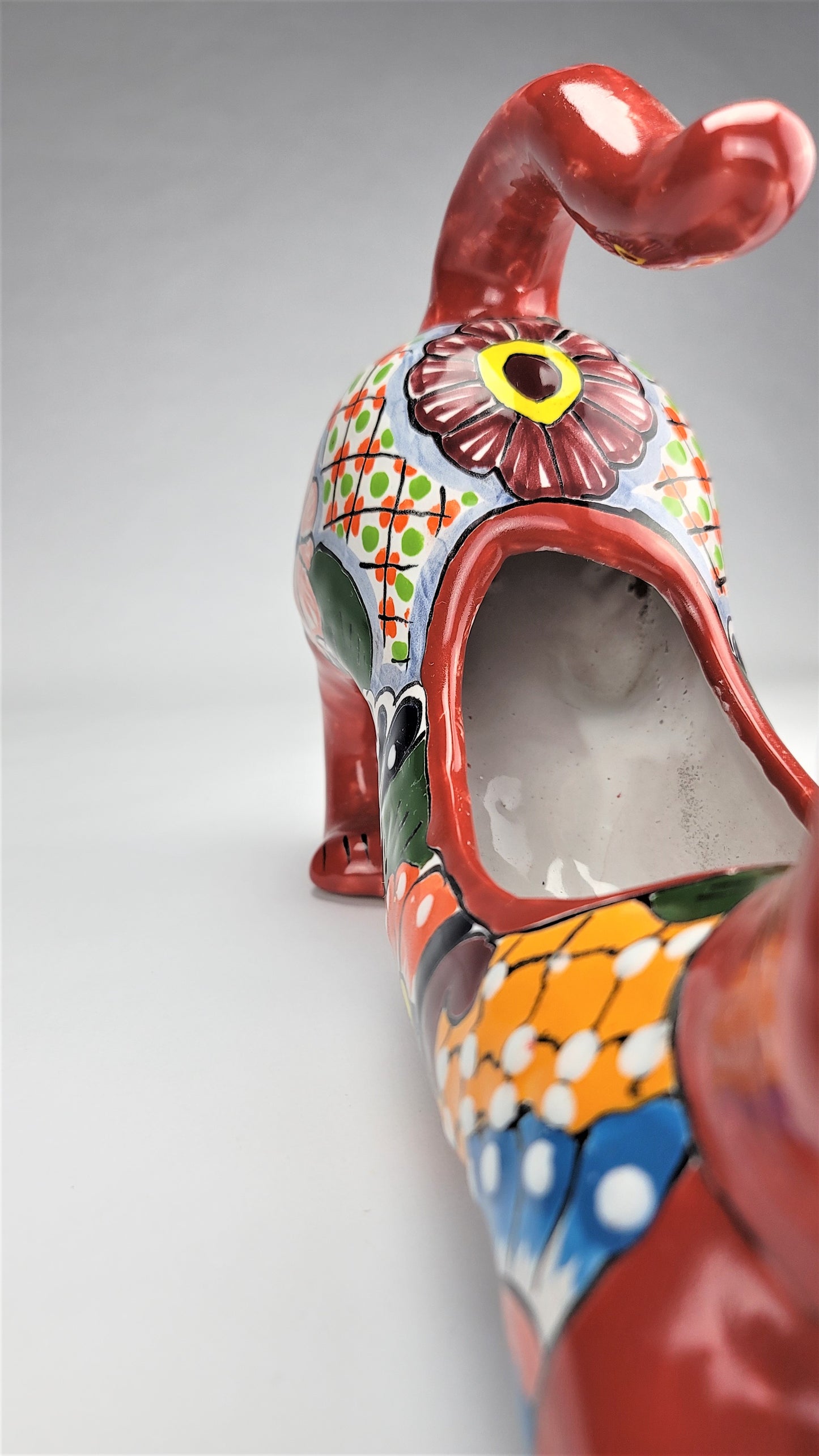 Hand-Painted Colorful Mexican Cat Pot – Ceramic Animal Figure Planter