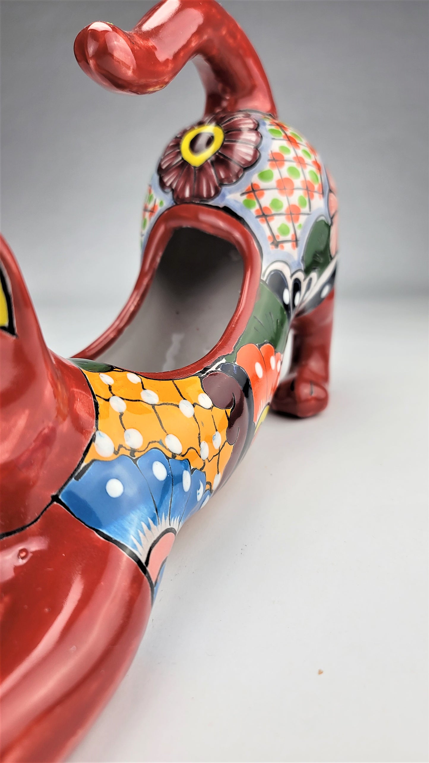Hand-Painted Colorful Mexican Cat Pot – Ceramic Animal Figure Planter