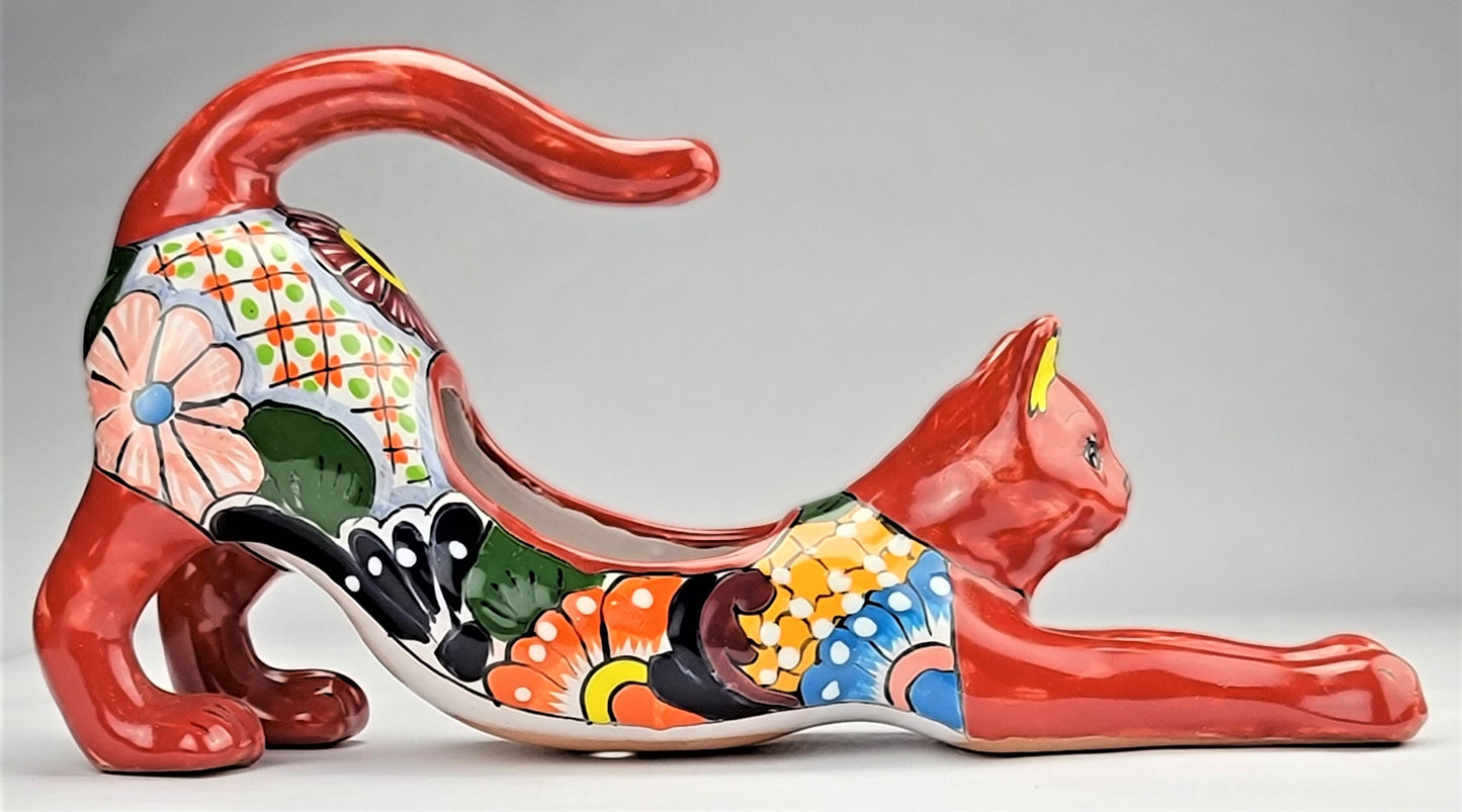 Hand-Painted Colorful Mexican Cat Pot