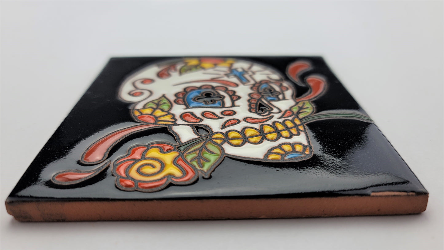 Day of the Dead Skull Tile – Dia de los Muertos Drink Coaster & Decor