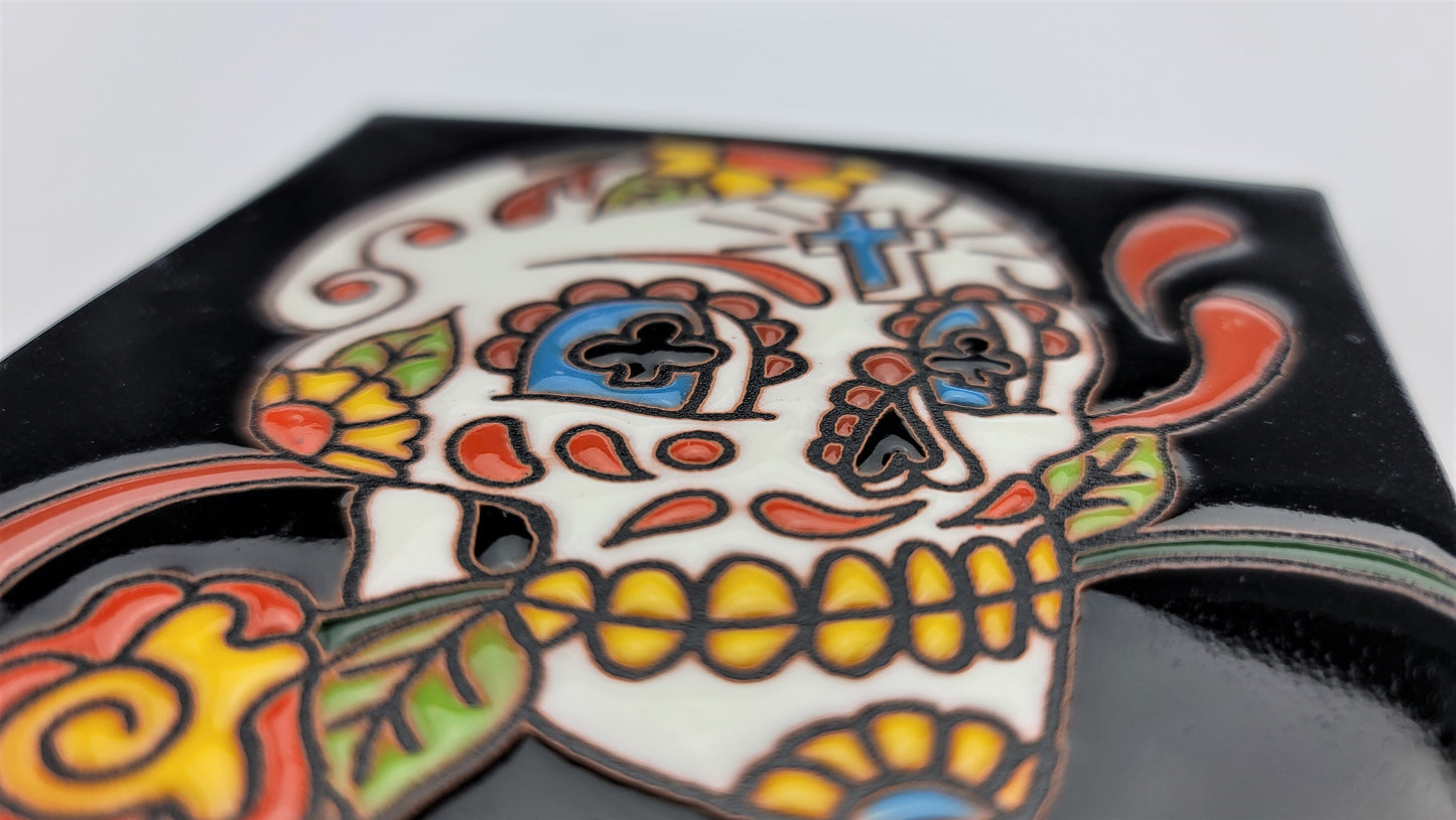 Day of the Dead Skull Tile – Dia de los Muertos Drink Coaster & Decor