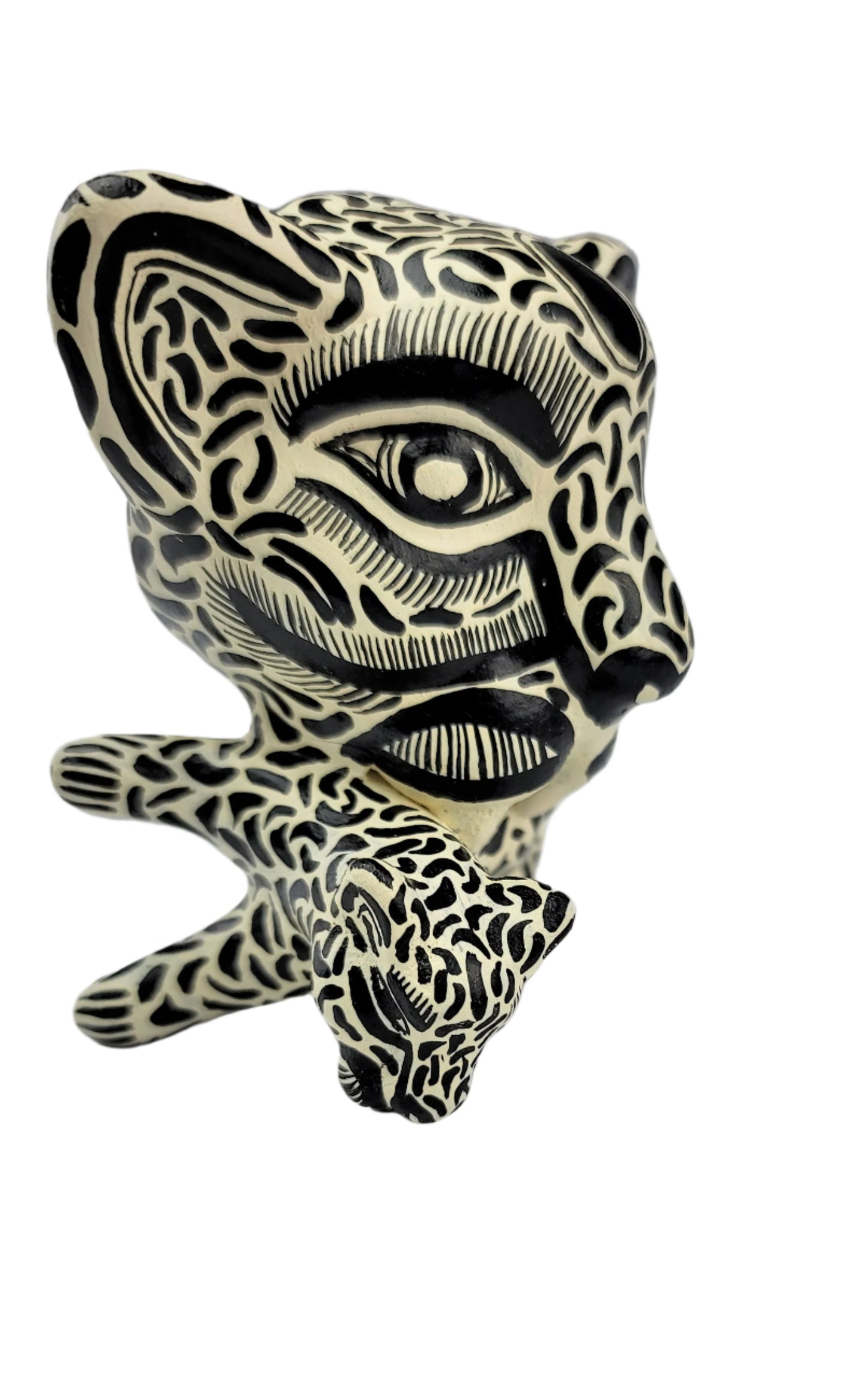 Ceramic Jaguar Head Hand Painted Chiapas Mexico