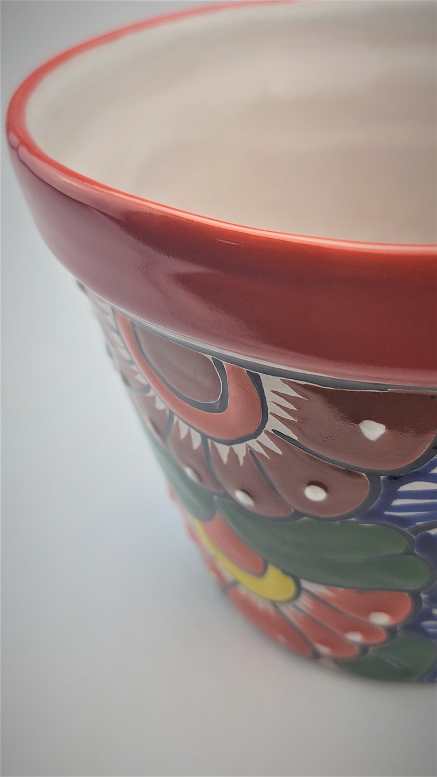 Red Rim Talavera-Style Ceramic Planter 8" | Mexican Flower Pot