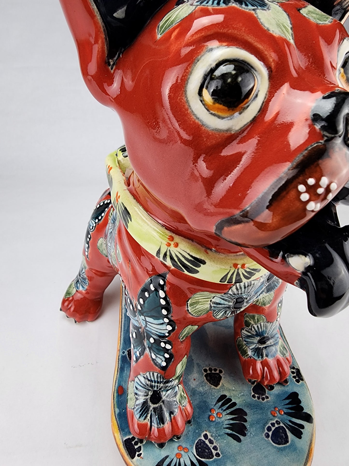 Hand Painted Skateboarding Frenchie Bulldog Ceramic Sculpture