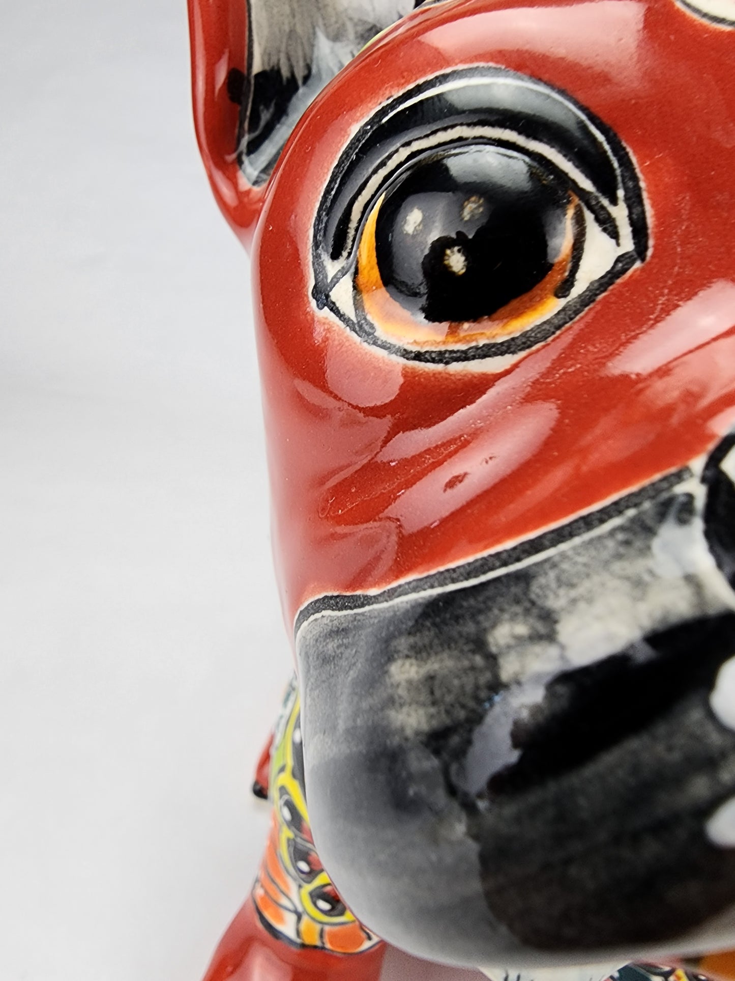 Hand-Painted Talavera French Bulldog Clay Sculpture
