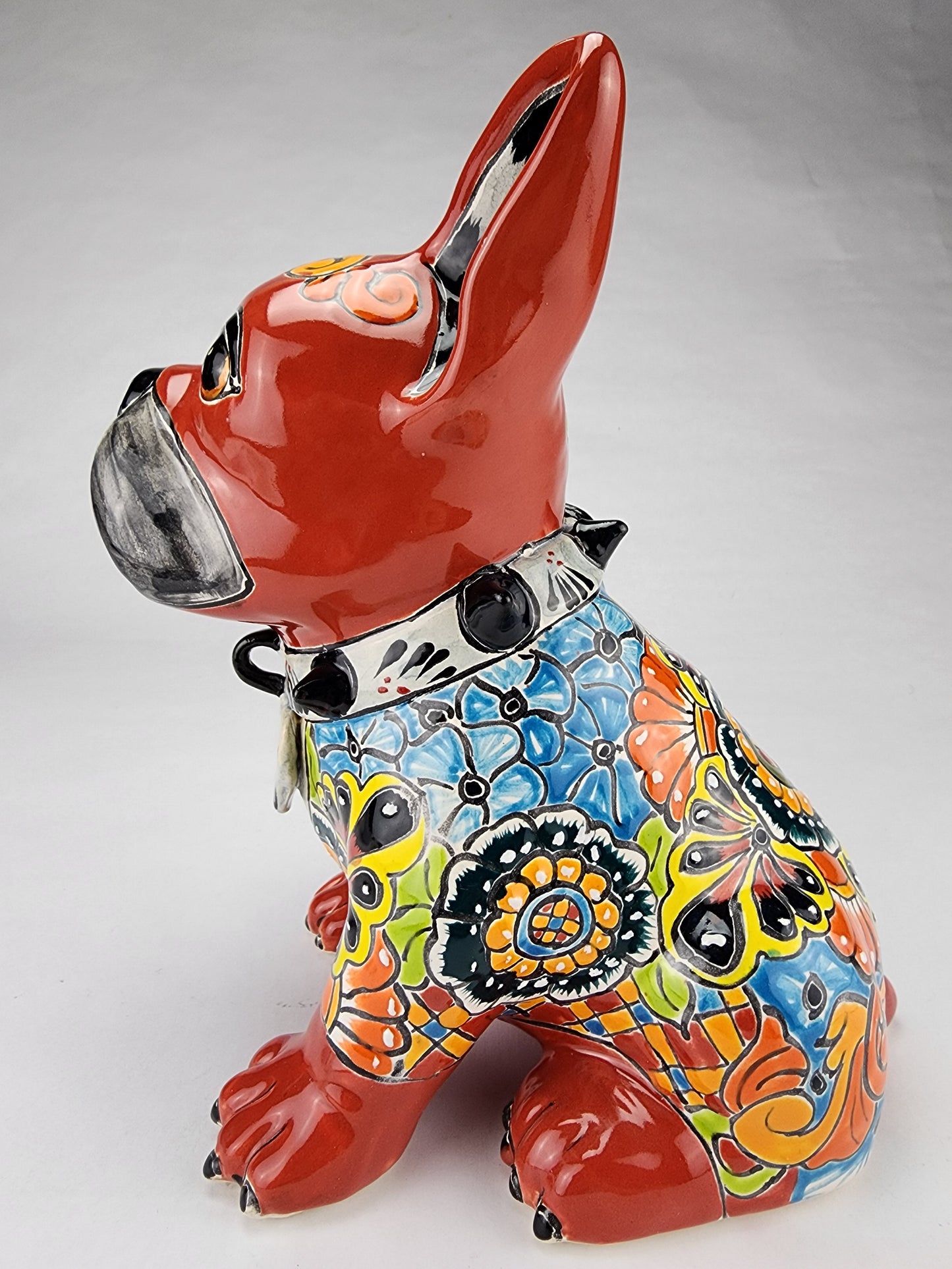 Hand-Painted Talavera French Bulldog Clay Sculpture