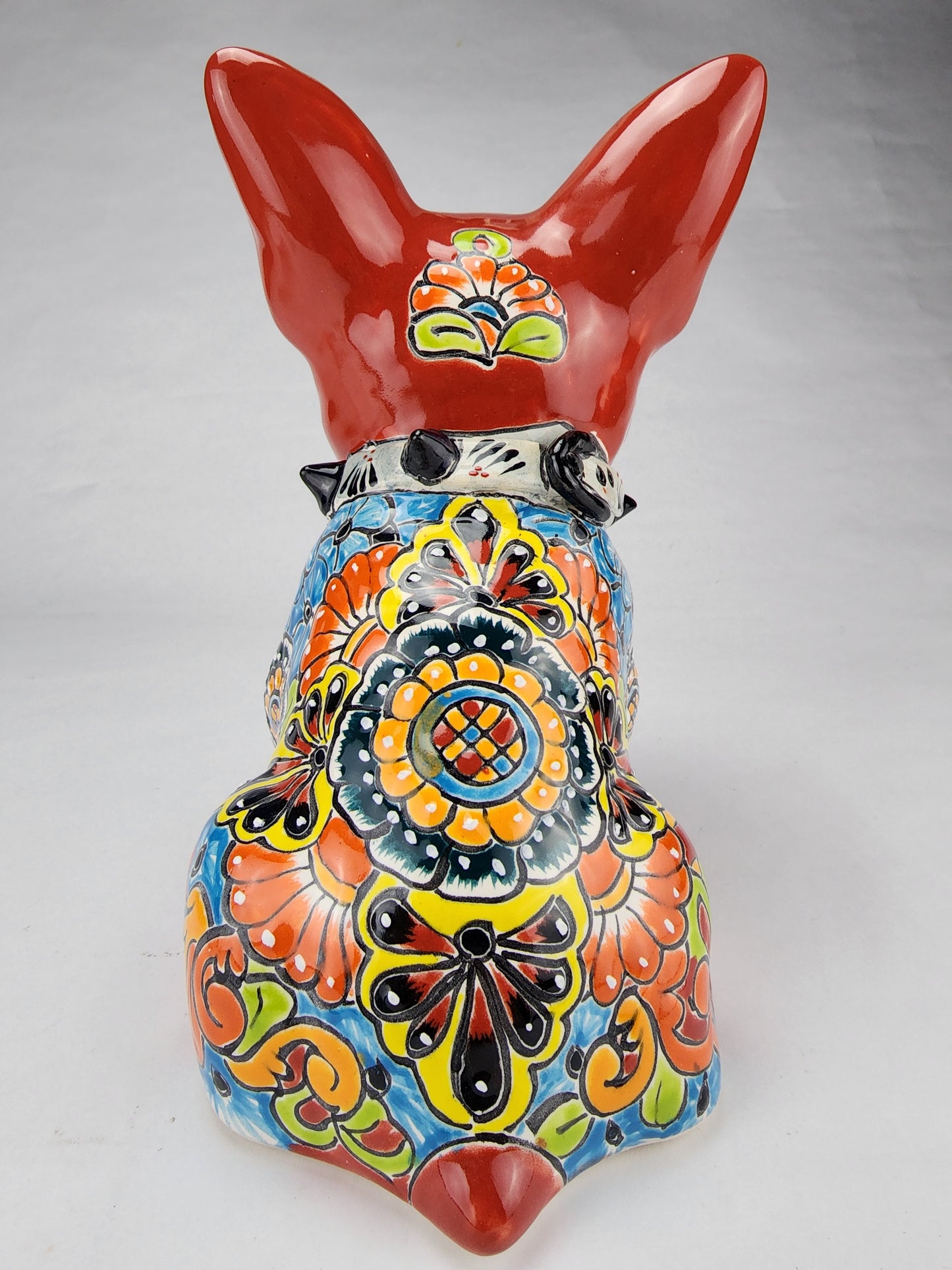 Hand-Painted Talavera French Bulldog Clay Sculpture