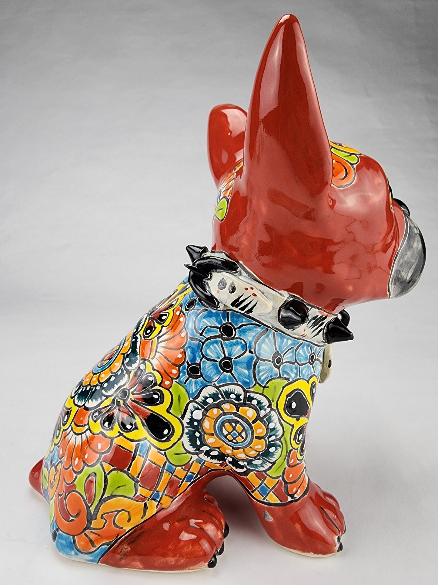 Hand-Painted Talavera French Bulldog Clay Sculpture