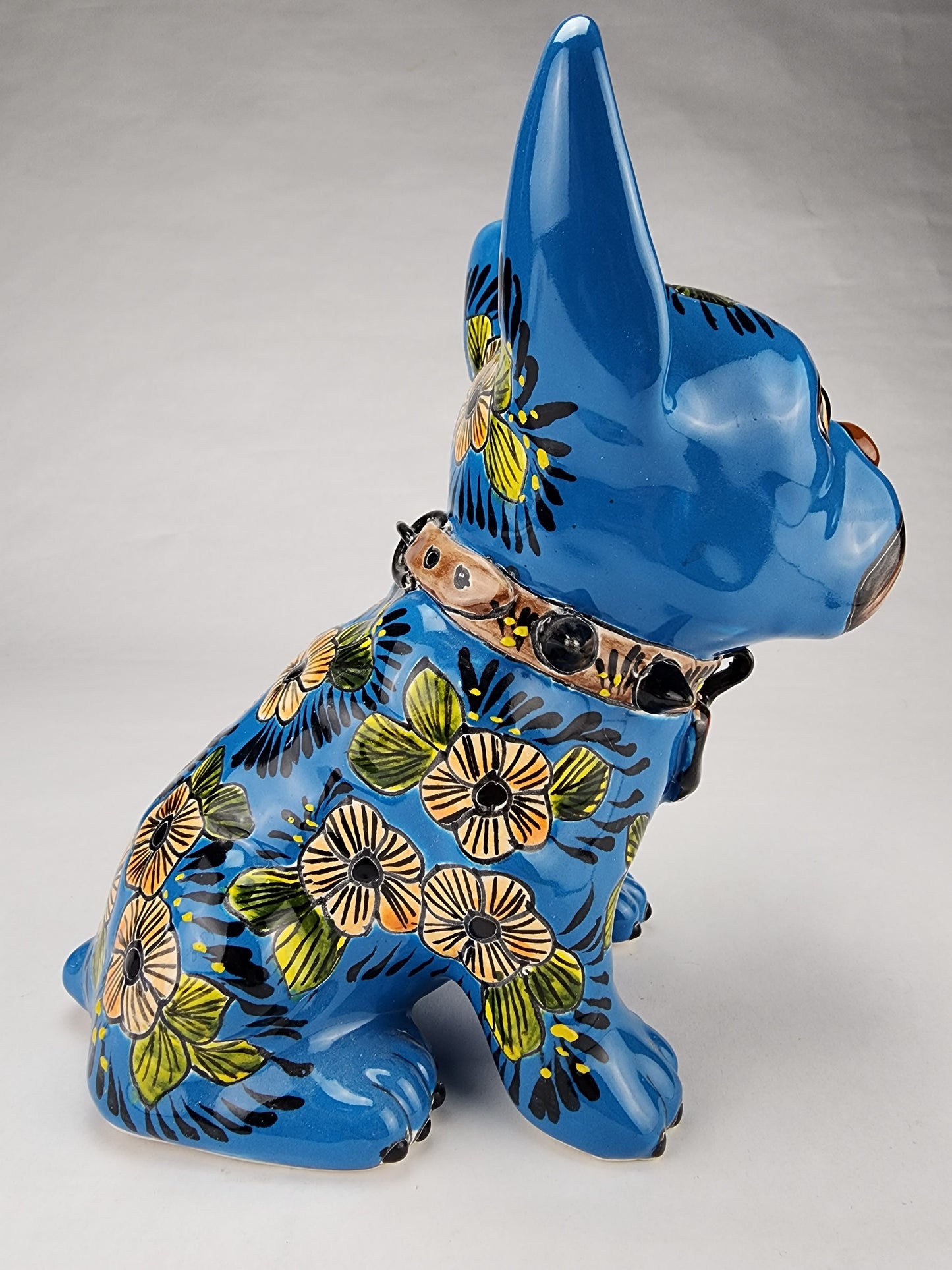 Sky Blue French Bulldog – Handcrafted Talavera-Style Mexican Folk Art Figurine