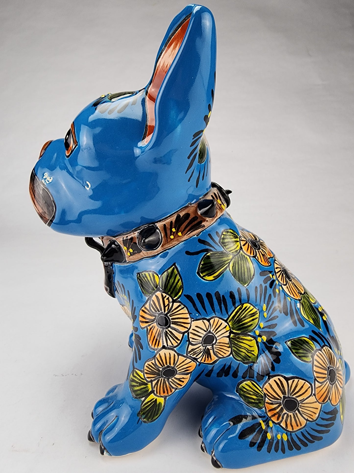 Hand-Painted Talavera French Bulldog Sculpture – Vibrant Mexican Art