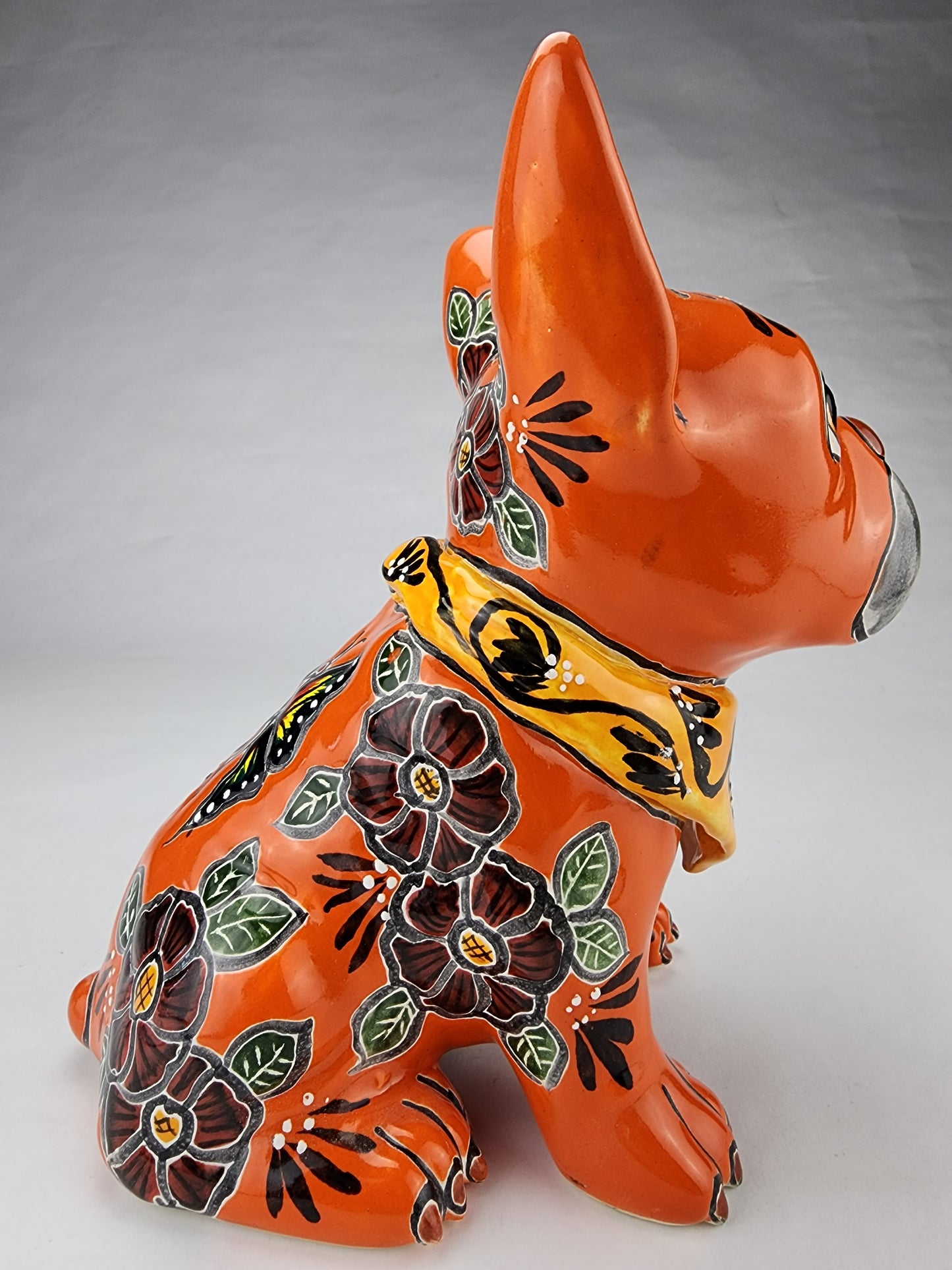 Orange French Bulldog with Light Orange Bandana – Handcrafted Mexican Folk Art Figurine
