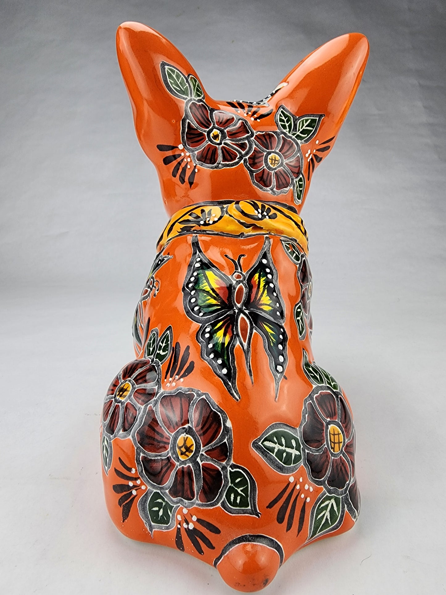 Orange French Bulldog with Light Orange Bandana – Handcrafted Mexican Folk Art Figurine