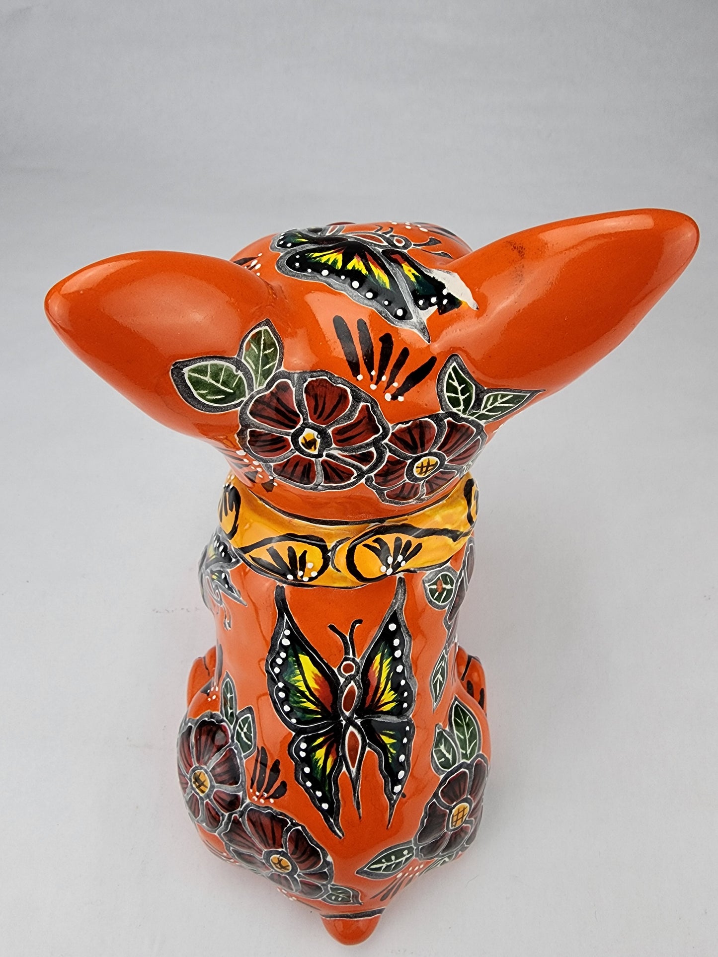 Orange French Bulldog with Light Orange Bandana – Handcrafted Mexican Folk Art Figurine