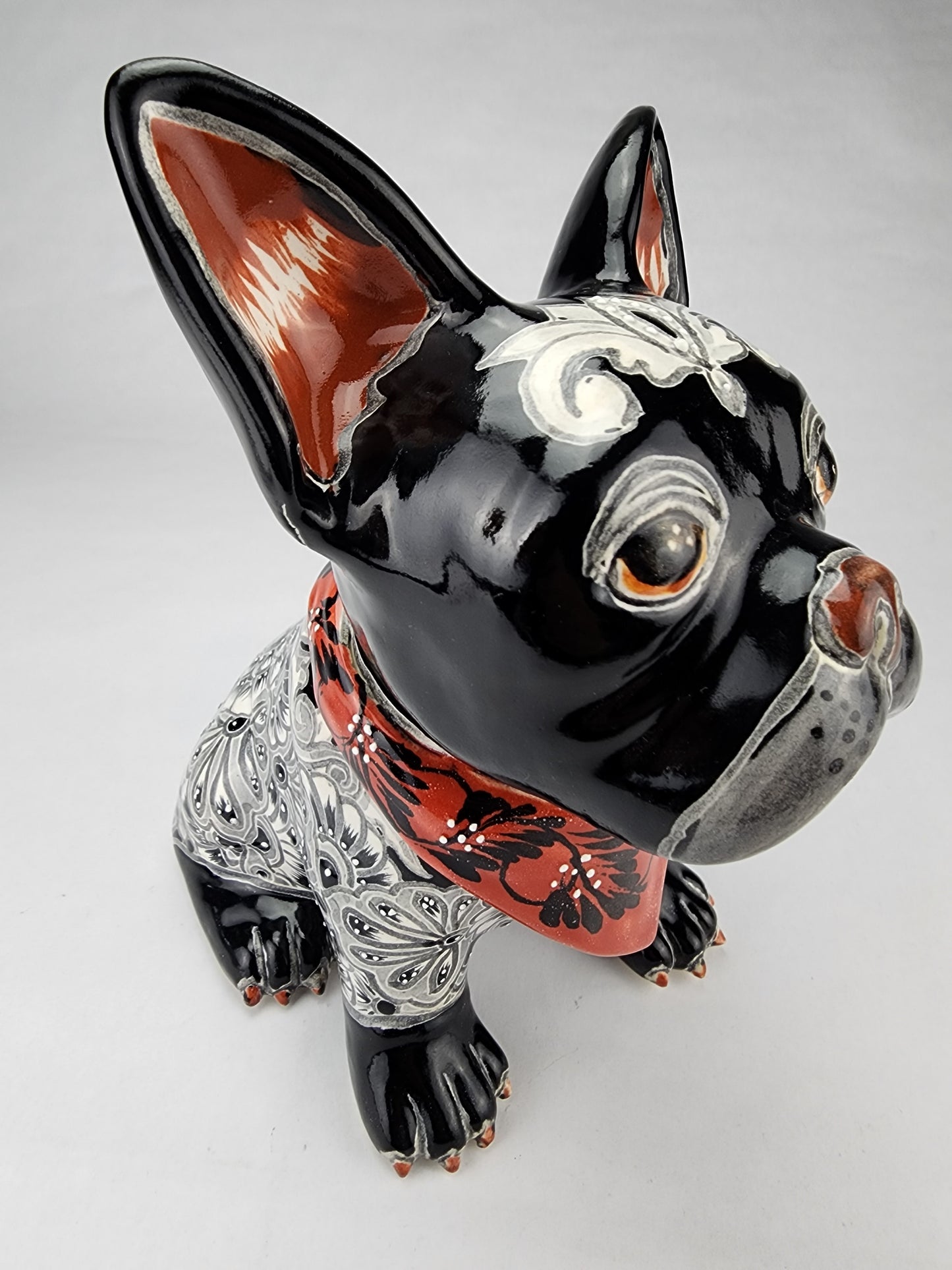 Hand Painted Frenchie Ceramic Figurine - Unique Mexican Art