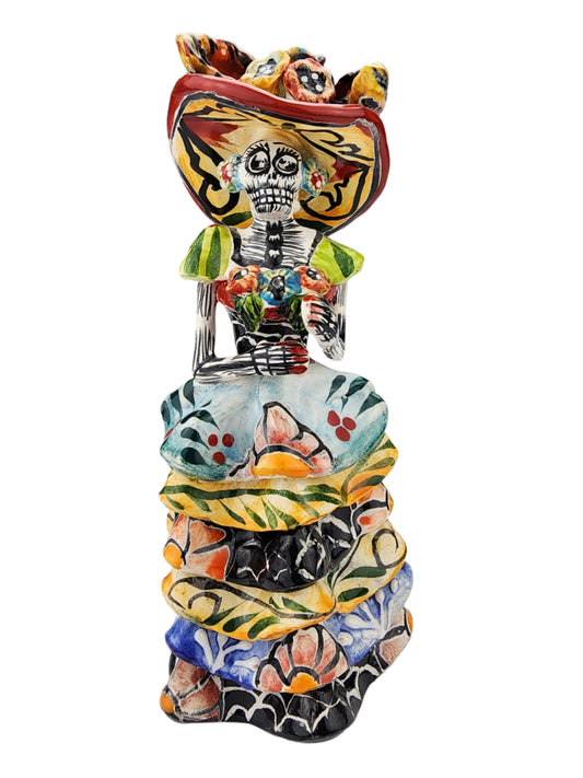 Ceramic Catrina Day of the Dead Floral Pattern Dress